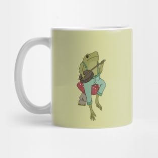 Funny Cottagecore Frog Playing Banjo Guitar and Sitting on a Mushroom Mug